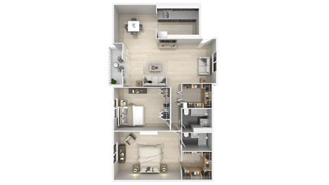 Floor plan for 2 beds, 2 baths, 1072 sqft